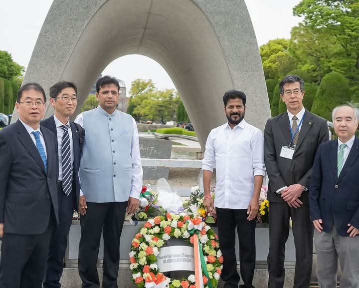 TS CM Revanth Reddy at Hiroshima Peace Memorial Park, honoring the victims of the atomic bombing during World War II. Also visited the Atomic Bomb Dome – an iconic structure that withstood the 1945 blast