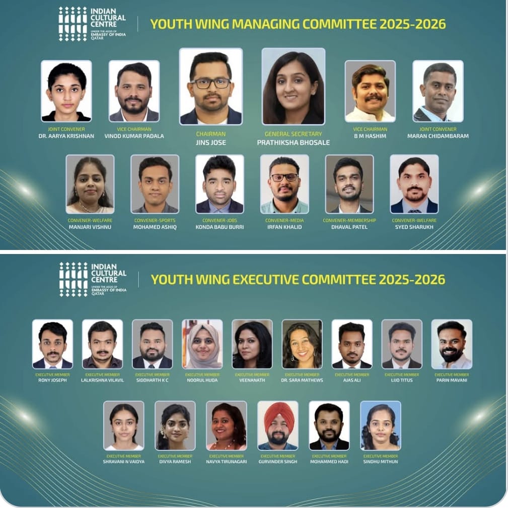 Indian Cultural Center (ICC),Doha, Qatar. Youth Wing New Managing Committee 2025-2026
