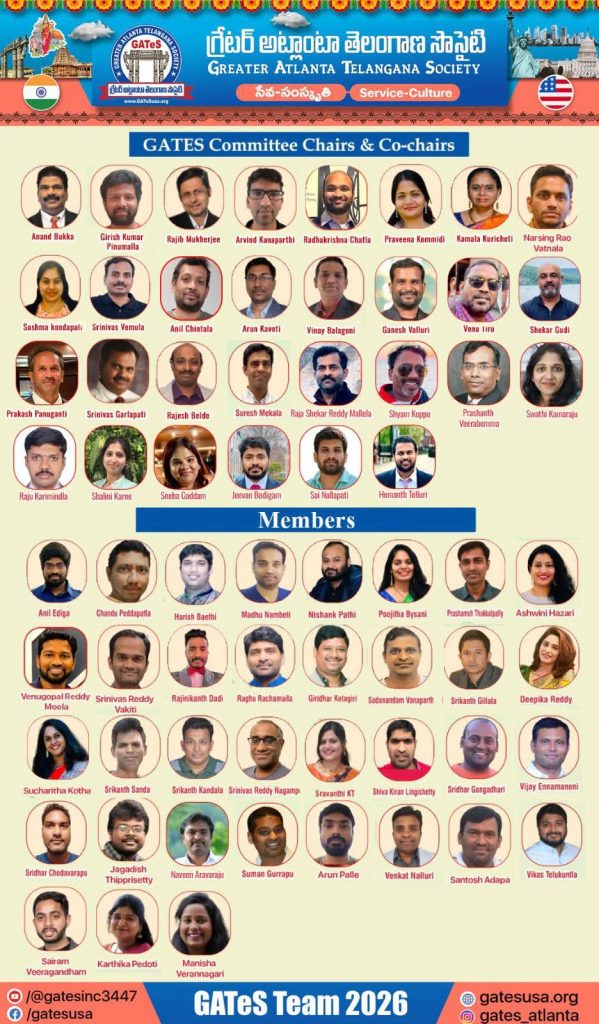 Greater Atlanta Telangana Society (GATeS) Committee Chairs & Co-Chairs for the Year 2026
