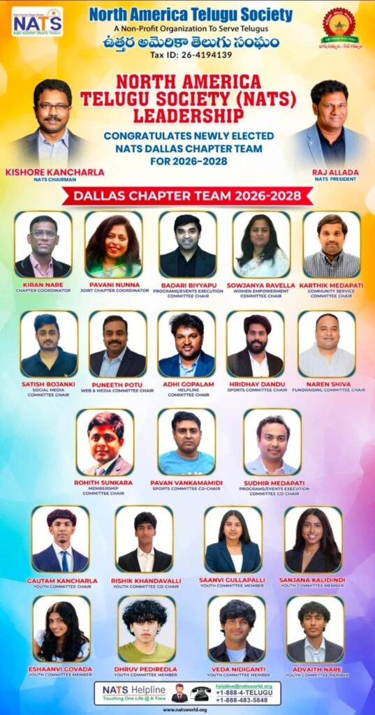 North America Telugu Society (NATS), New Leadership Dallas Chapter 2026-28